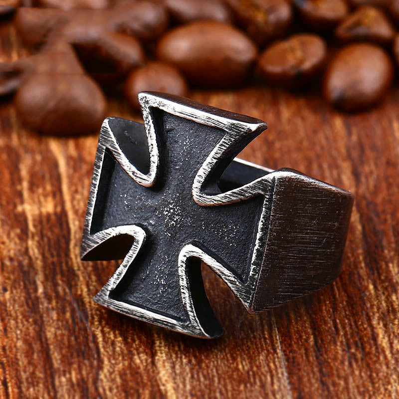 Men's Antique Black Iron Cross Ring