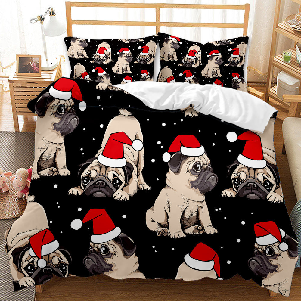 Christmas 3D Digital Print Ground Bedding Three-piece Set