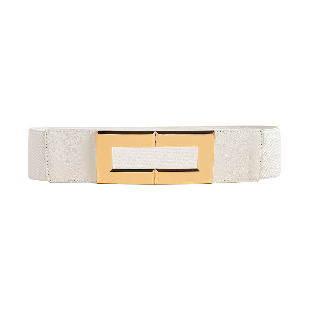 Elastic Wide Metal Square Buckle Belt