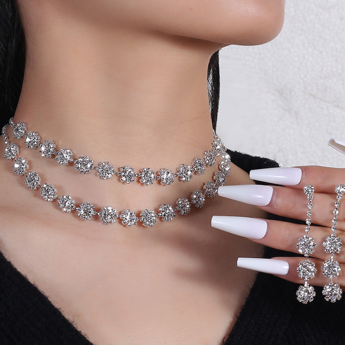 Fashion Rhinestone Necklace Earring Set