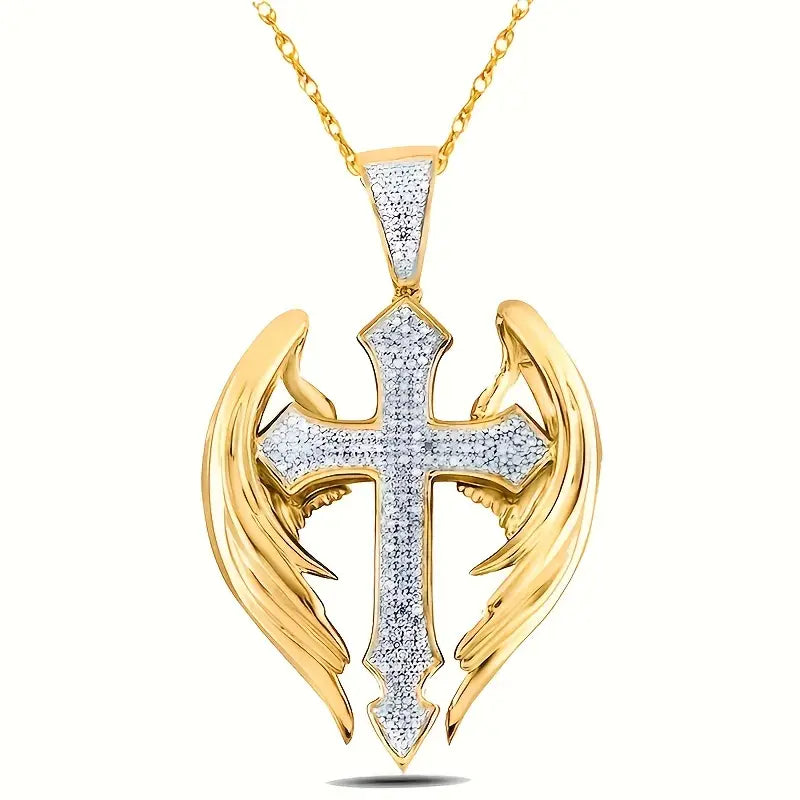 Elegant Angel Cross Rhinestone Necklace