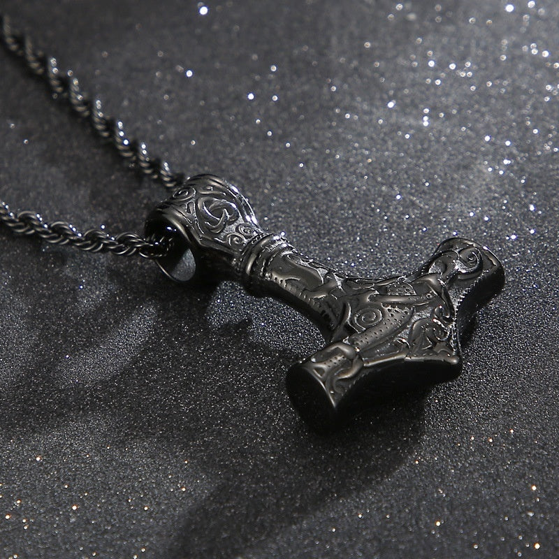 Titanium Steel Thors Hammer Skull Necklace