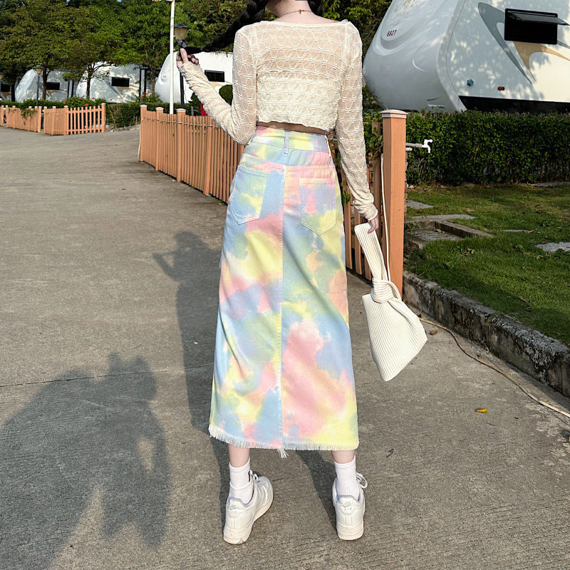 Gradient Macaron Denim Skirt