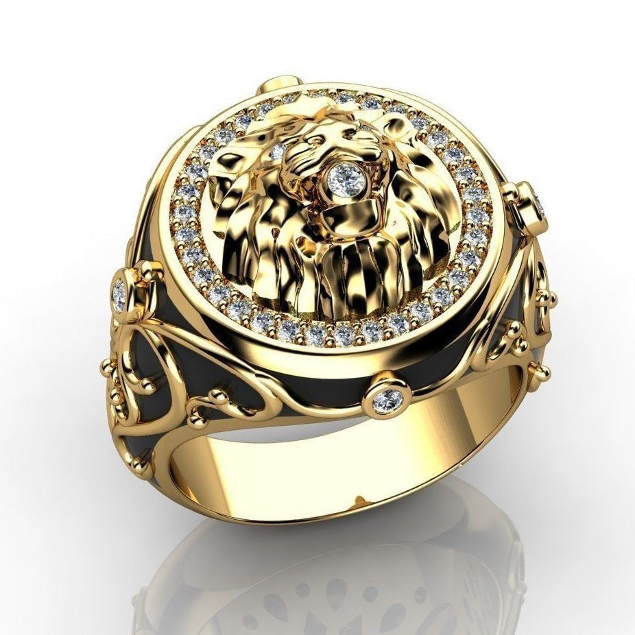 Men's Full Rhinestone Zircon Lion Ring