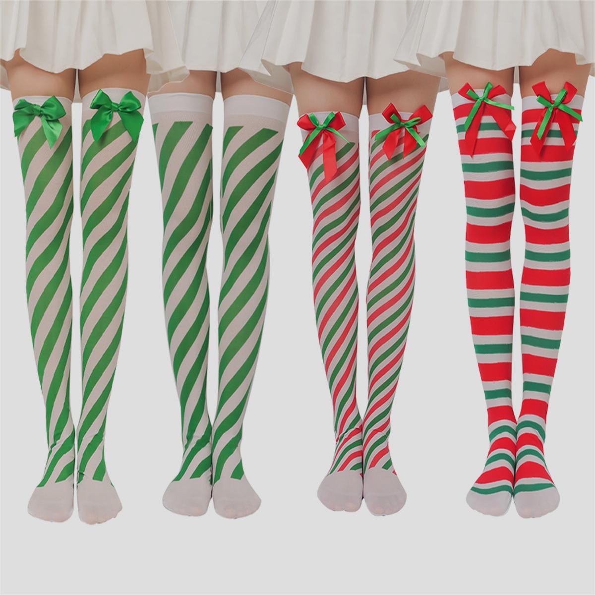 Christmas Plush Doll Knee Socks Bow Stockings