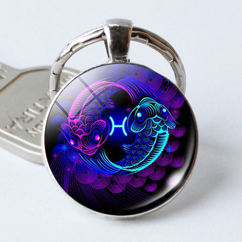 Twelve Constellation Time Stone Metal Keychains