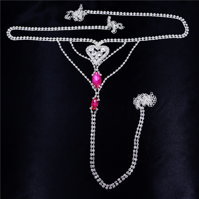 White Gem Heart-shaped Rhinestone T-back Body Chains