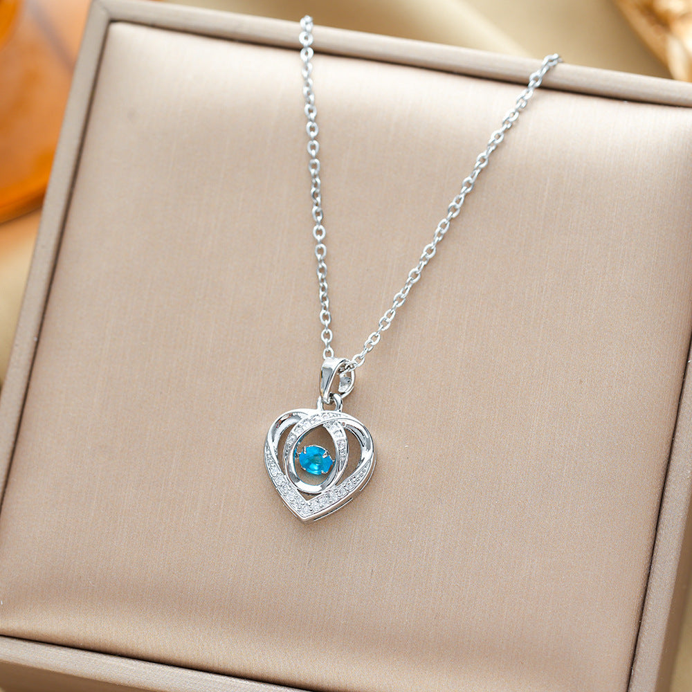 Dancing Love Heart-shaped Rhinestone Necklace