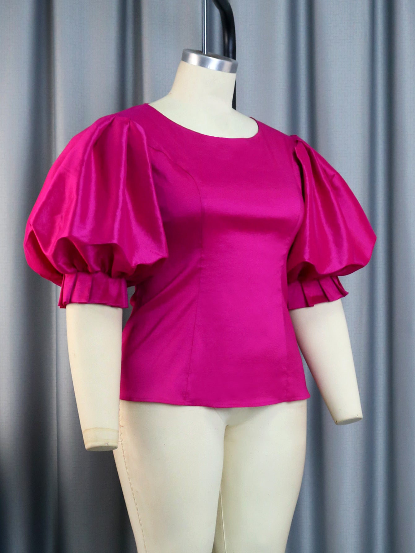 Summer Satin Lantern Sleeve Waist-controlled Top