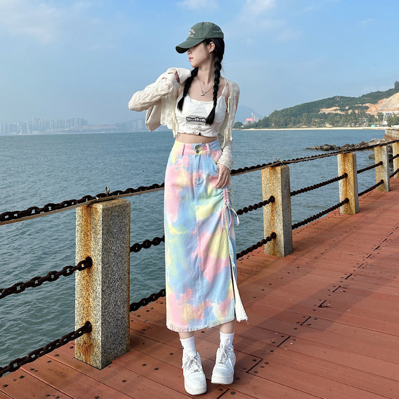 Gradient Macaron Denim Skirt