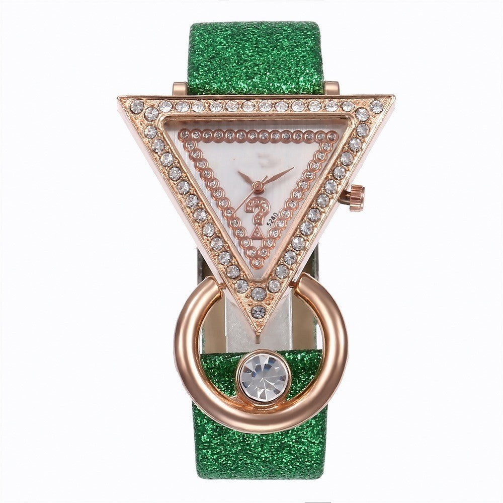 Triangle Diamond Set Metal Dial Watch