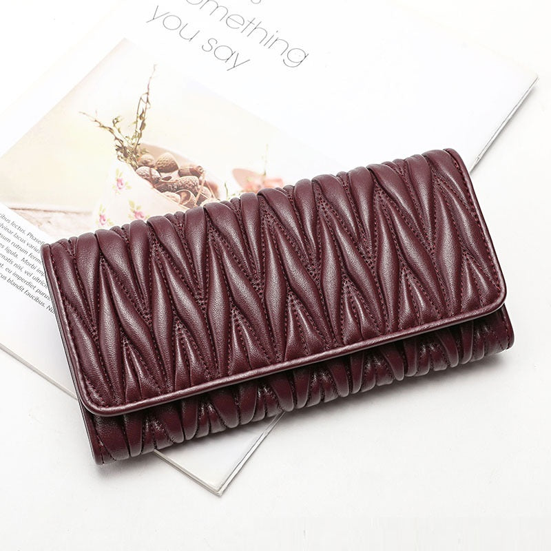 Fashion Multi-card-slot Pleated Genuine Leather Wallet