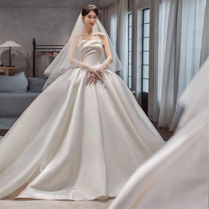 Princess Style French Satin Tail Wedding Dress