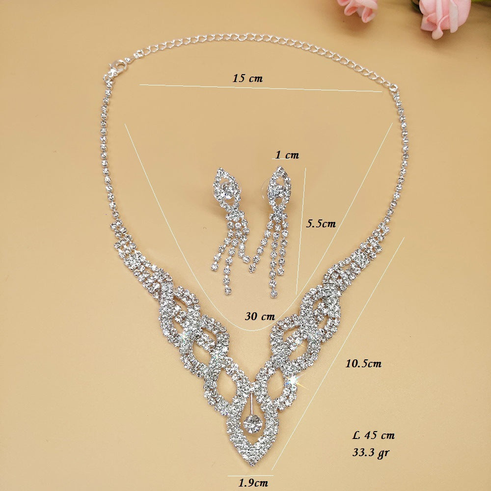 Rhinestone Necklace Three-piece Set