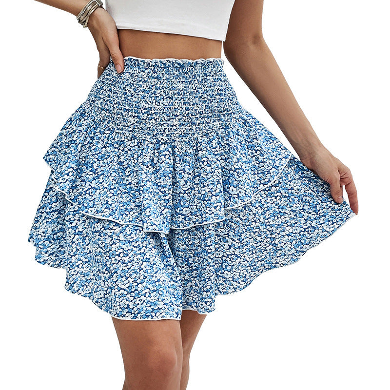 Summer Smocking Slim Fit Floral Short Skirt