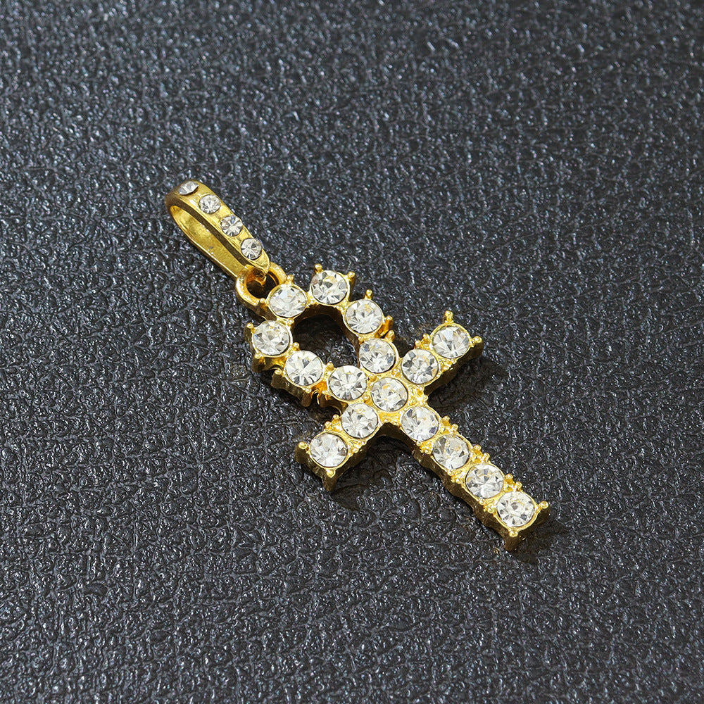 Cross Pendant Single Row Diamond Necklace