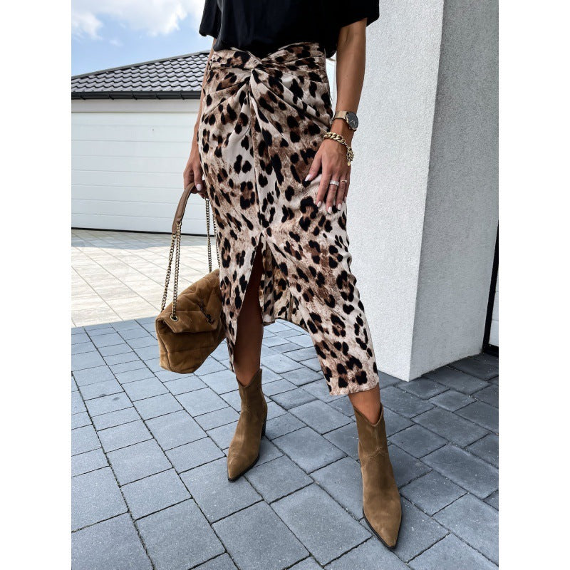 Split Leopard Print A- Shaped Skirt