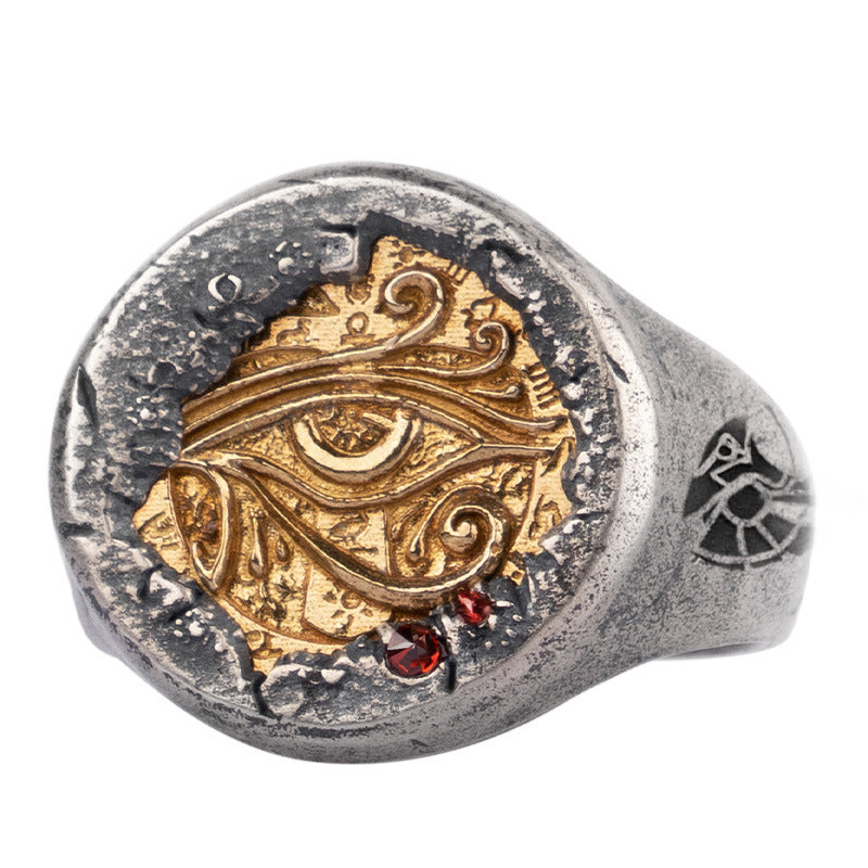 Pharaoh's Treasure Eye of Horus Silver Inlaid Copper Ring