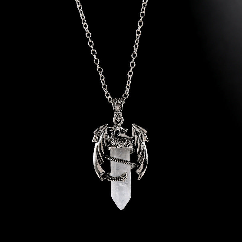 Natural Crystal Flying Dragon Pendant Necklace