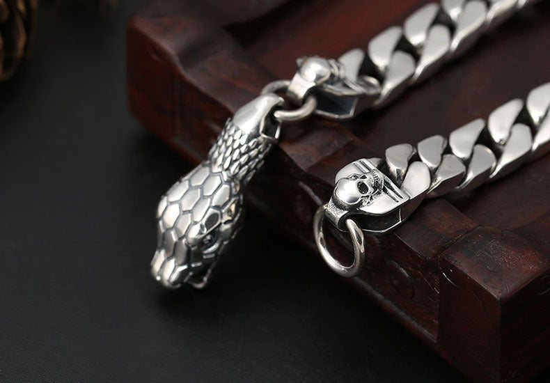 Thai Sterling Silver Snake Head Bracelet