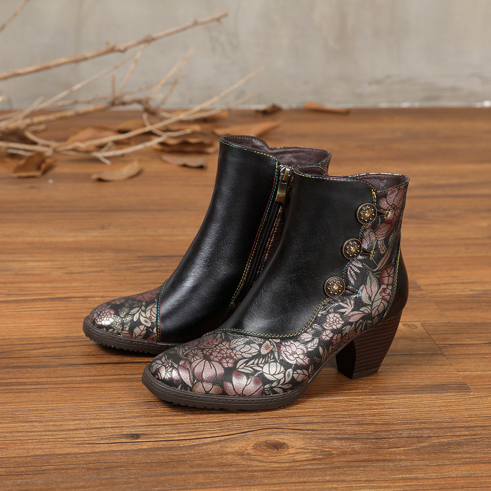 Women's Retro Flower European Boot Shoes