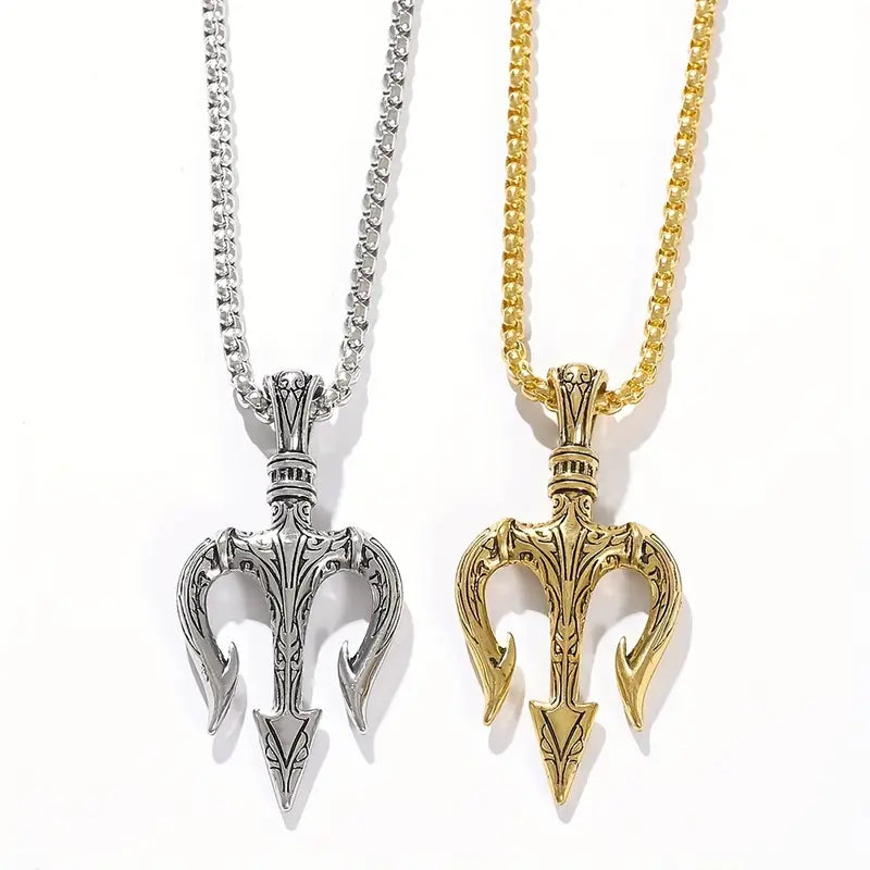 Sea King Stainless Steel Trident Necklace.