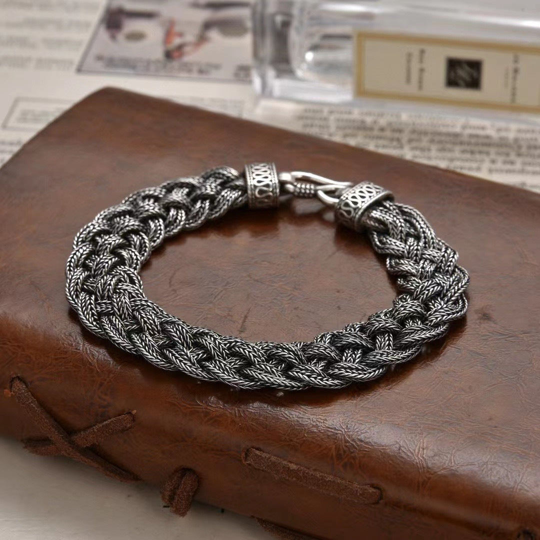 S925 Sterling Silver Hand-woven Double Braid Horse Tail Bracelet