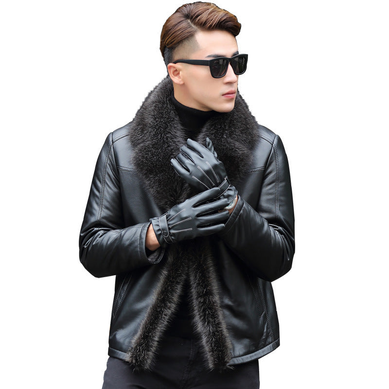 Men's Winter Thickened Leather Jacket Coat