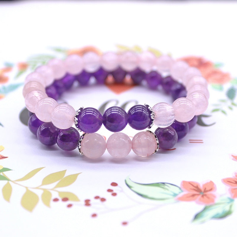 Natural Stone Amethyst Pink Crystal Lotus Bracelet