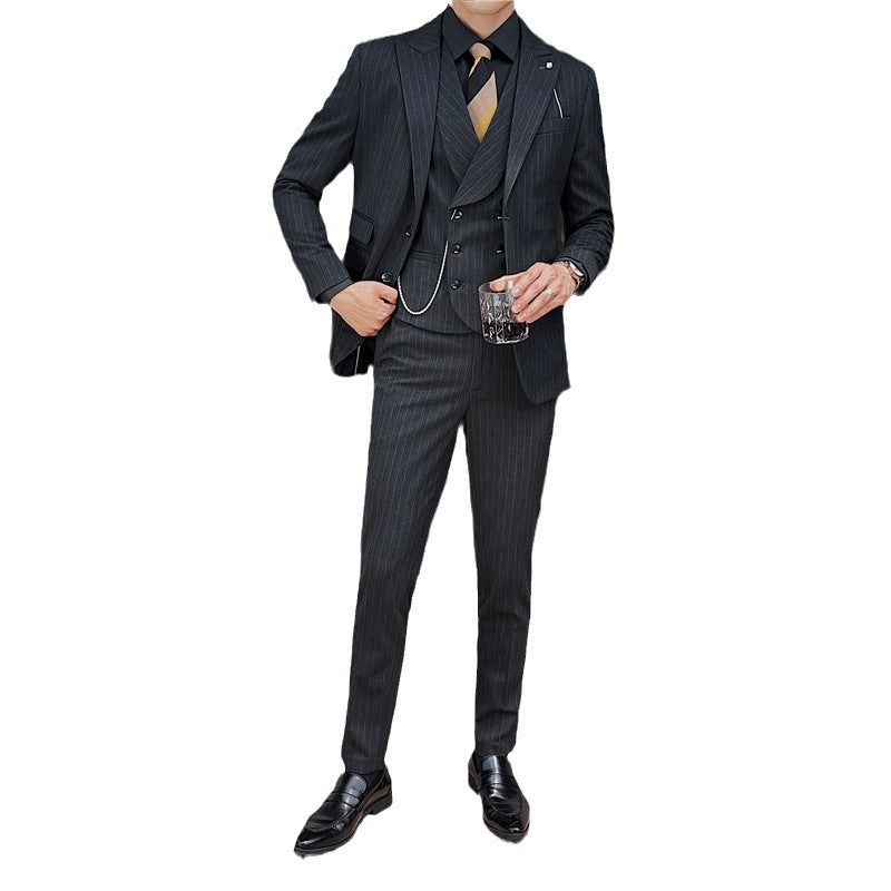 British Slim-fitting Double Button Striped Suit Three-piece Suit