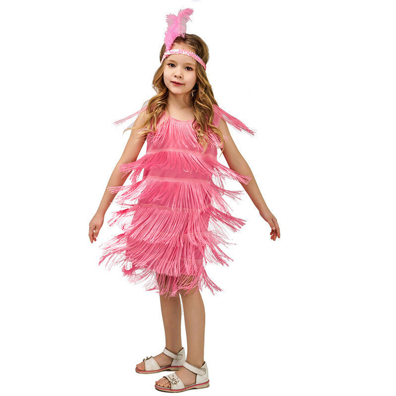 Childrens Retro Latin Dance Tassel Dress