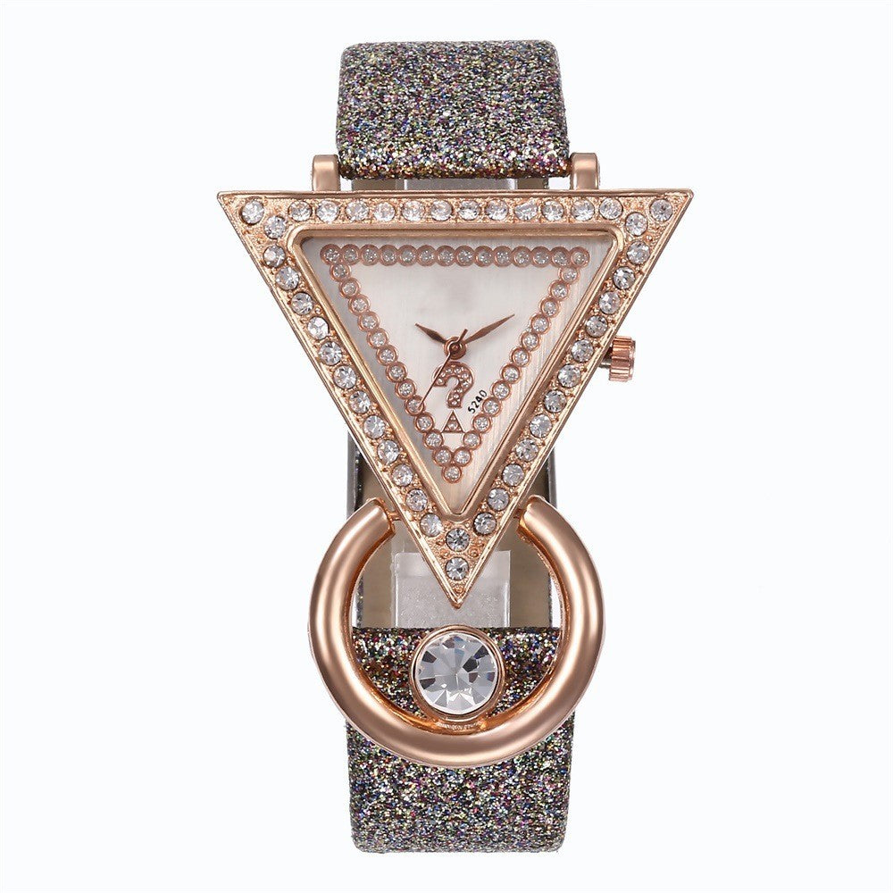 Triangle Diamond Set Metal Dial Watch