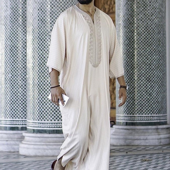 Ethnic Style Loose White Muslim Robe