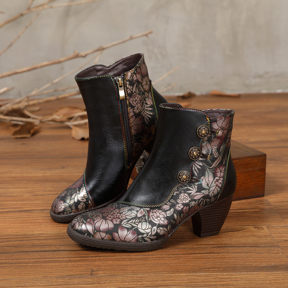 Women's Retro Flower European Boot Shoes