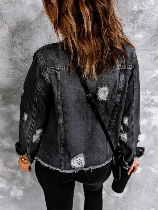 Perforated Denim Long Sleeved Jacket