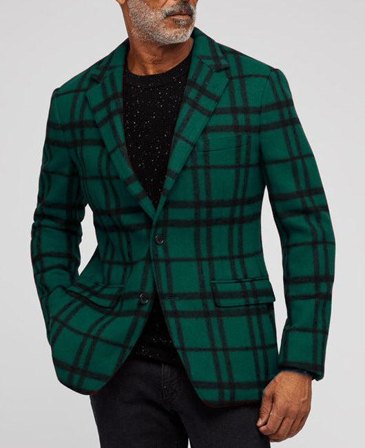 Single Row Two Button Plaid Blazer