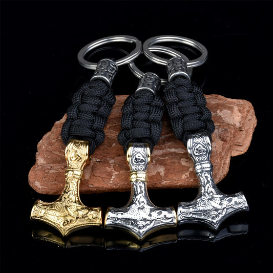 Thors Hammer Woven Rope Keychain