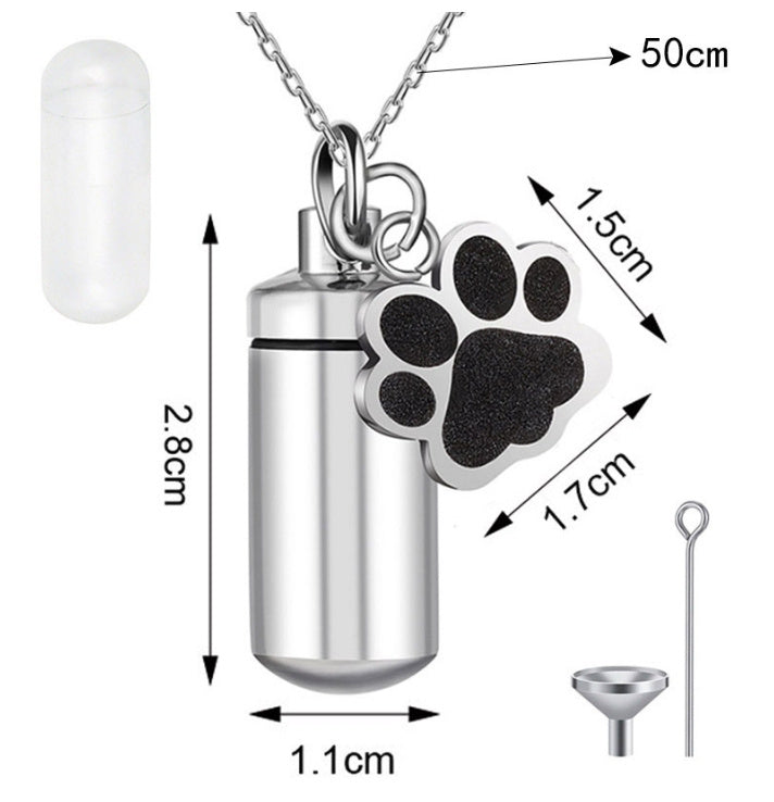 Titanium Steel Cylindrical Urn Pendant Memorial Pet Ashes Necklace