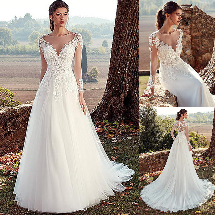 High U-neck Lace Wedding Dress