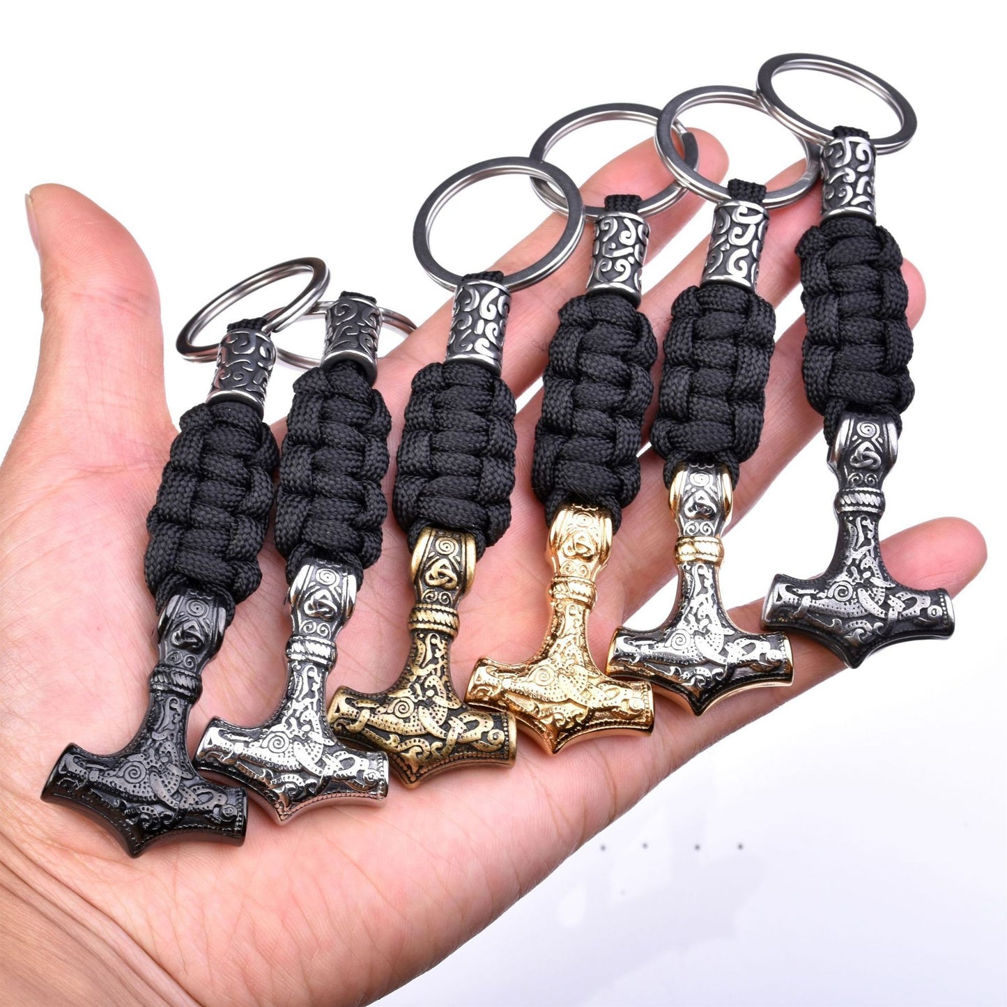 Thors Hammer Woven Rope Keychain