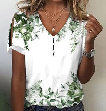 V-neck Button T-shirt Top