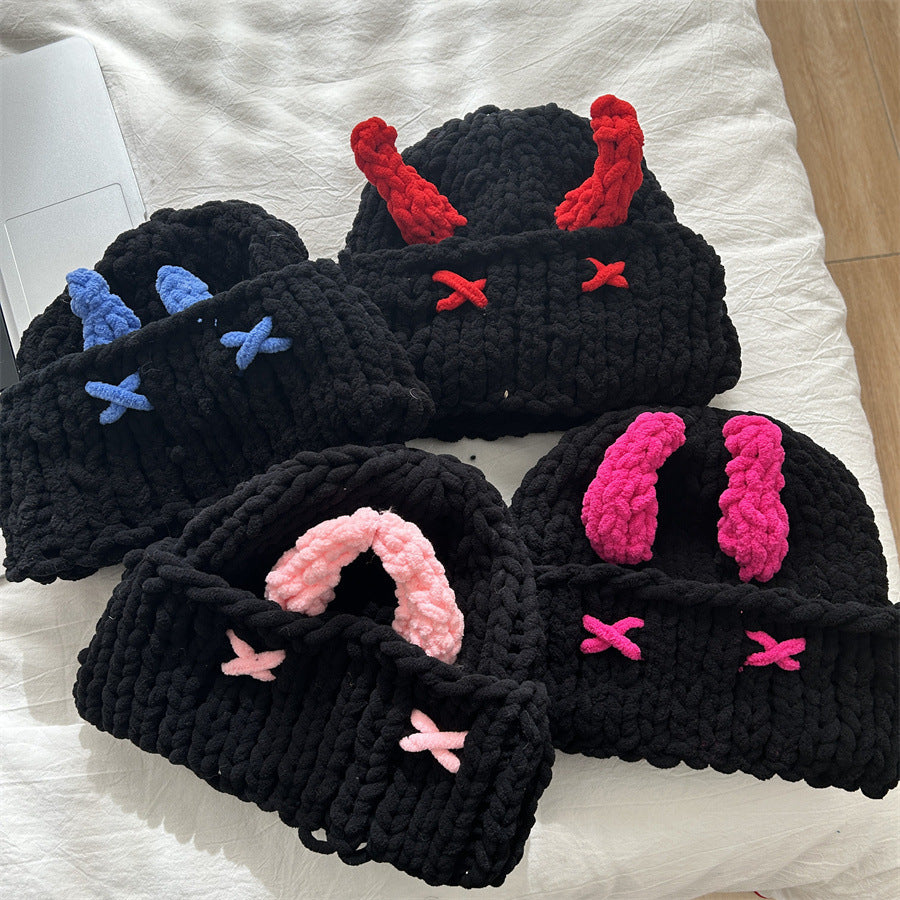 Cute Little Devil Horn Hood Knitted Hat