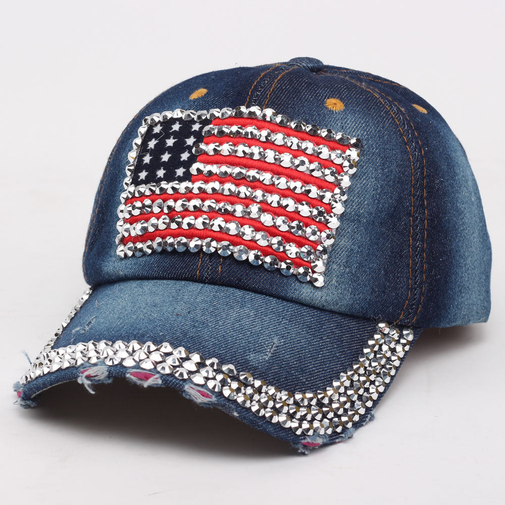 USA Rhinestone Denim Hat