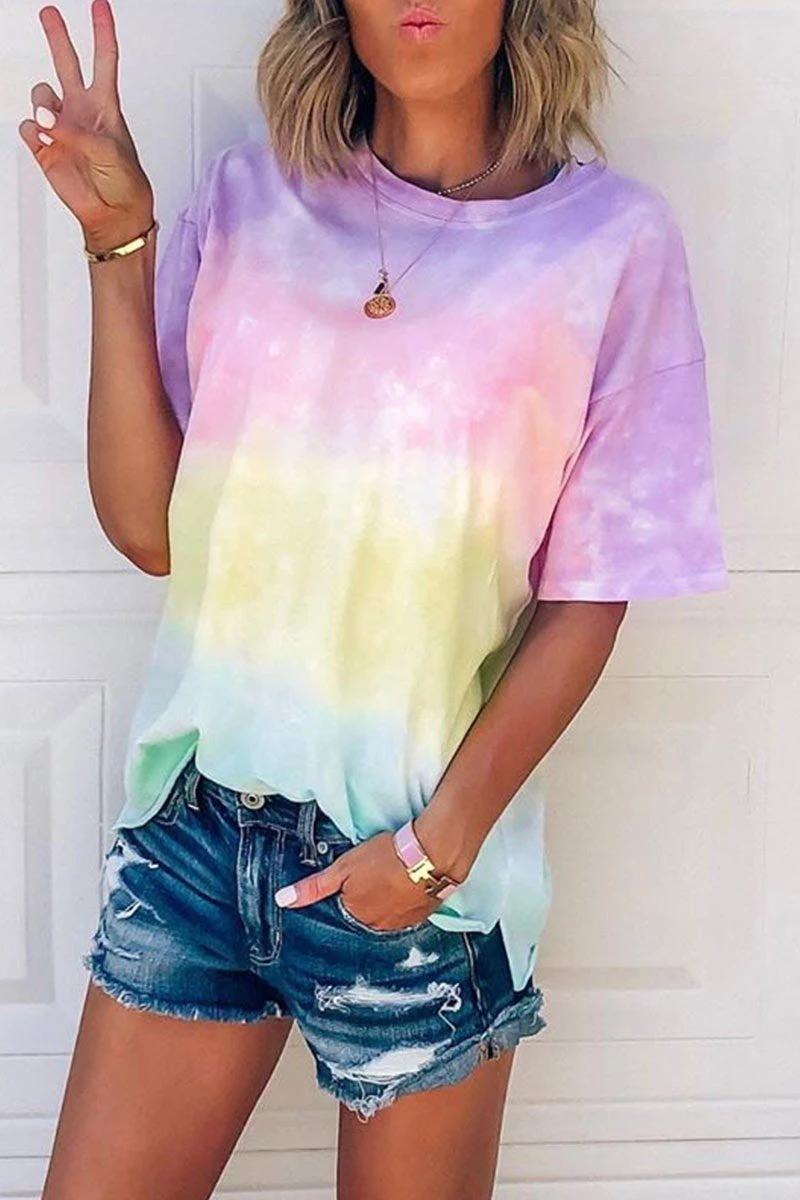 Printed Round Neck Short Sleeve Top