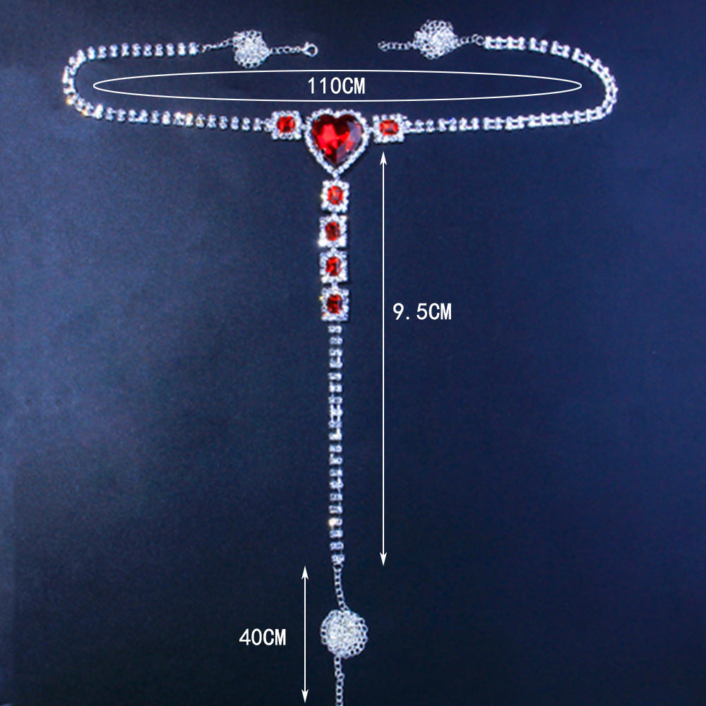 Sexy Heart Rhinestone G-String Body Chain