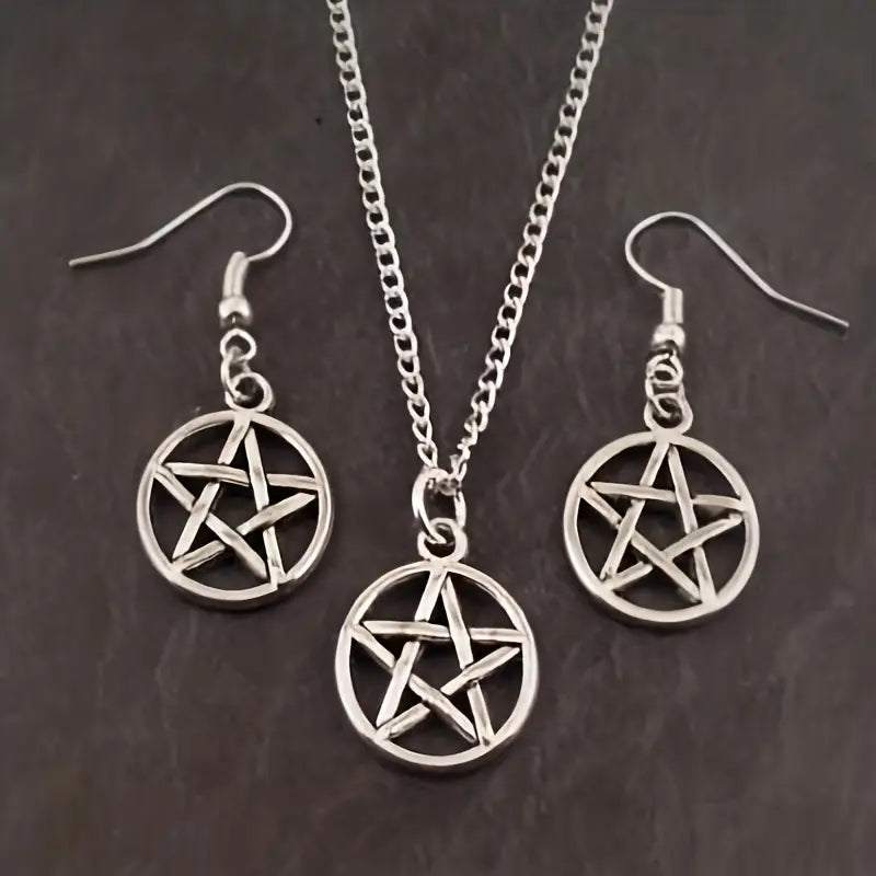 Pentagram Necklace & Earings Set