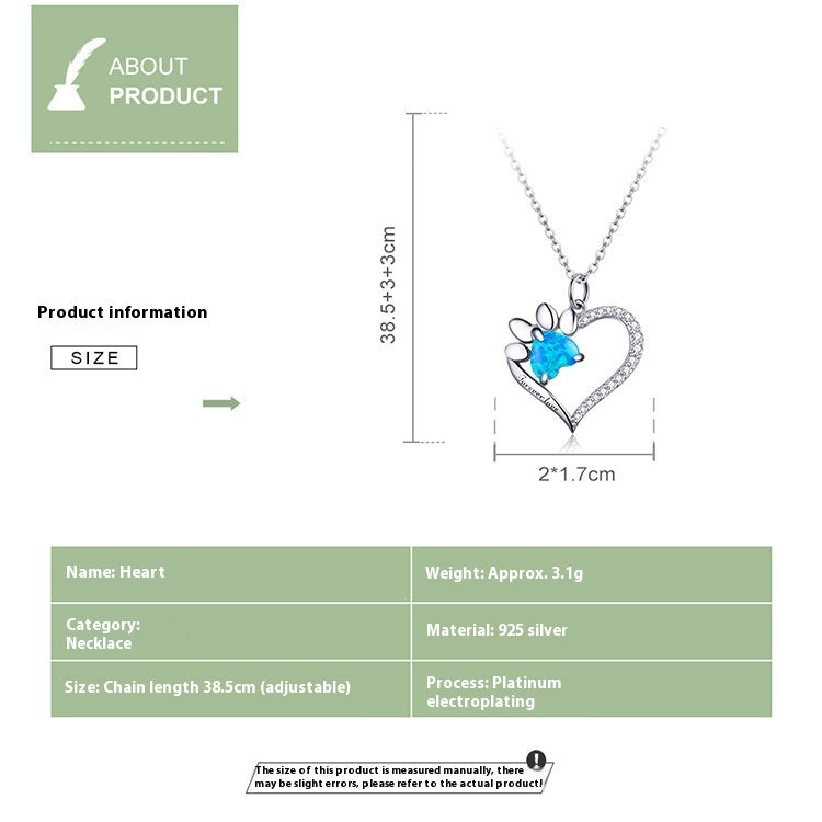 White Gold Plated Blue Opal Zircon Heart-shaped Pure Necklace