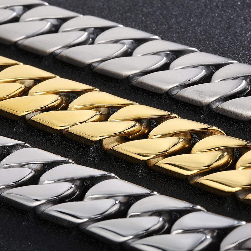 Titanium Steel Thin Cuban Link Chain Bracelet