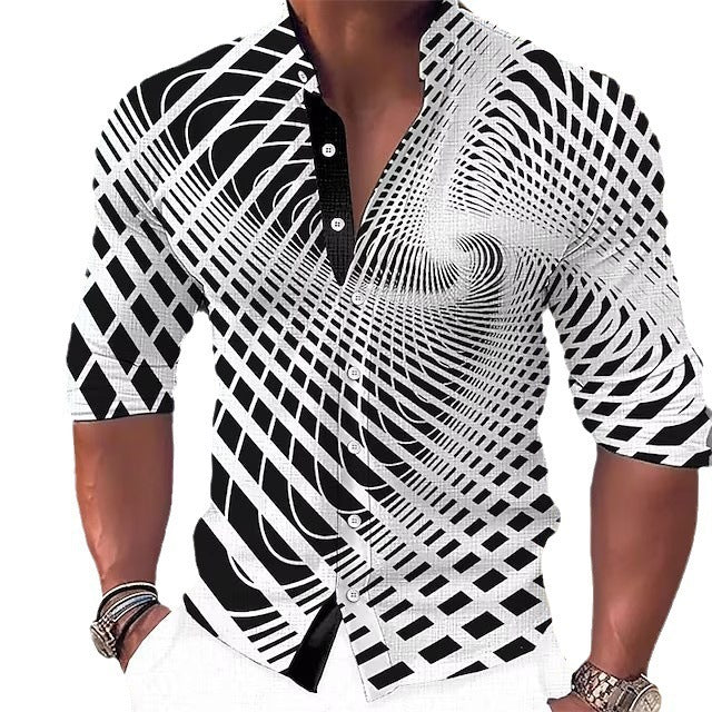 Men's Dizzy Multicolor 3D Digital Printed Round Neck Long Shirt