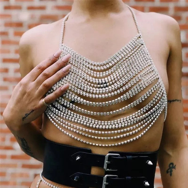 Sexy Rhinestone Halter Top Body Chain